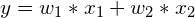 \[ y = w_1*x_1 + w_2*x_2  \]